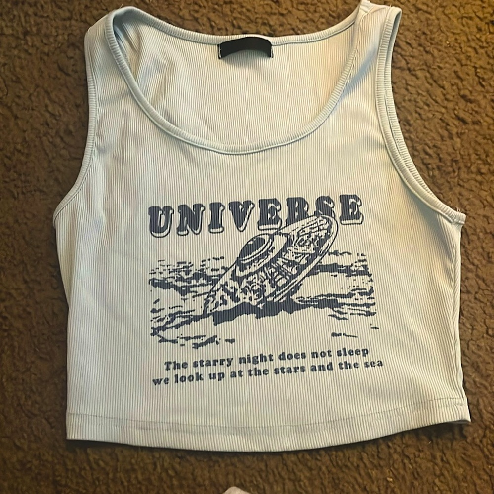 blue, graphic, crop top cami